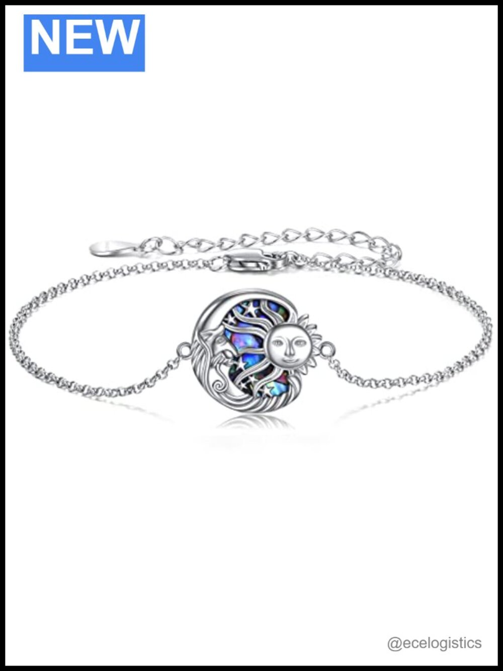 Sun and Moon Bracelet Sterling Silver Link Bracelet Abalone Shell